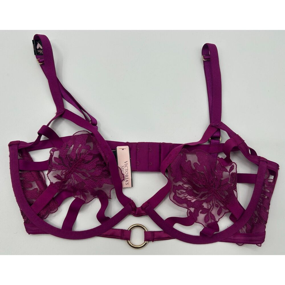 NWT Victoria's Secret Very Sexy Strappy Lace Open Cup Low Cut Out Demi Bra 36C